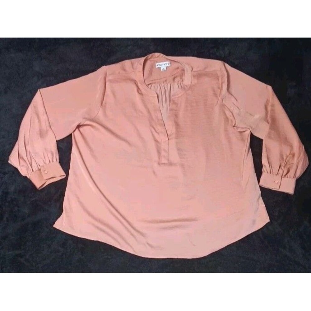 Ava Viv Long Sleeve Satin Vneck Blouse Plus Size 2X Peach Office Siren Career